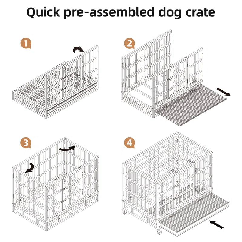 Heavy Duty Indestructible Dog Crate, Steel Escape Proof Dog Cage Kennel for High Anxiety Dogs, with Lockable Wheels and Removable Tray, for Medium Large Dogs