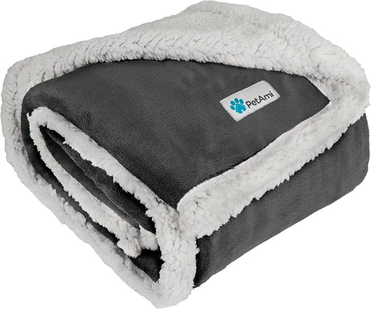 Waterproof Dog Blanket for Small Medium Dog Puppy Cat Throw for Couch Cover Leakproof Protection, Sherpa Fleece, Reversible Soft Washable 29X40 Charcoal Gray