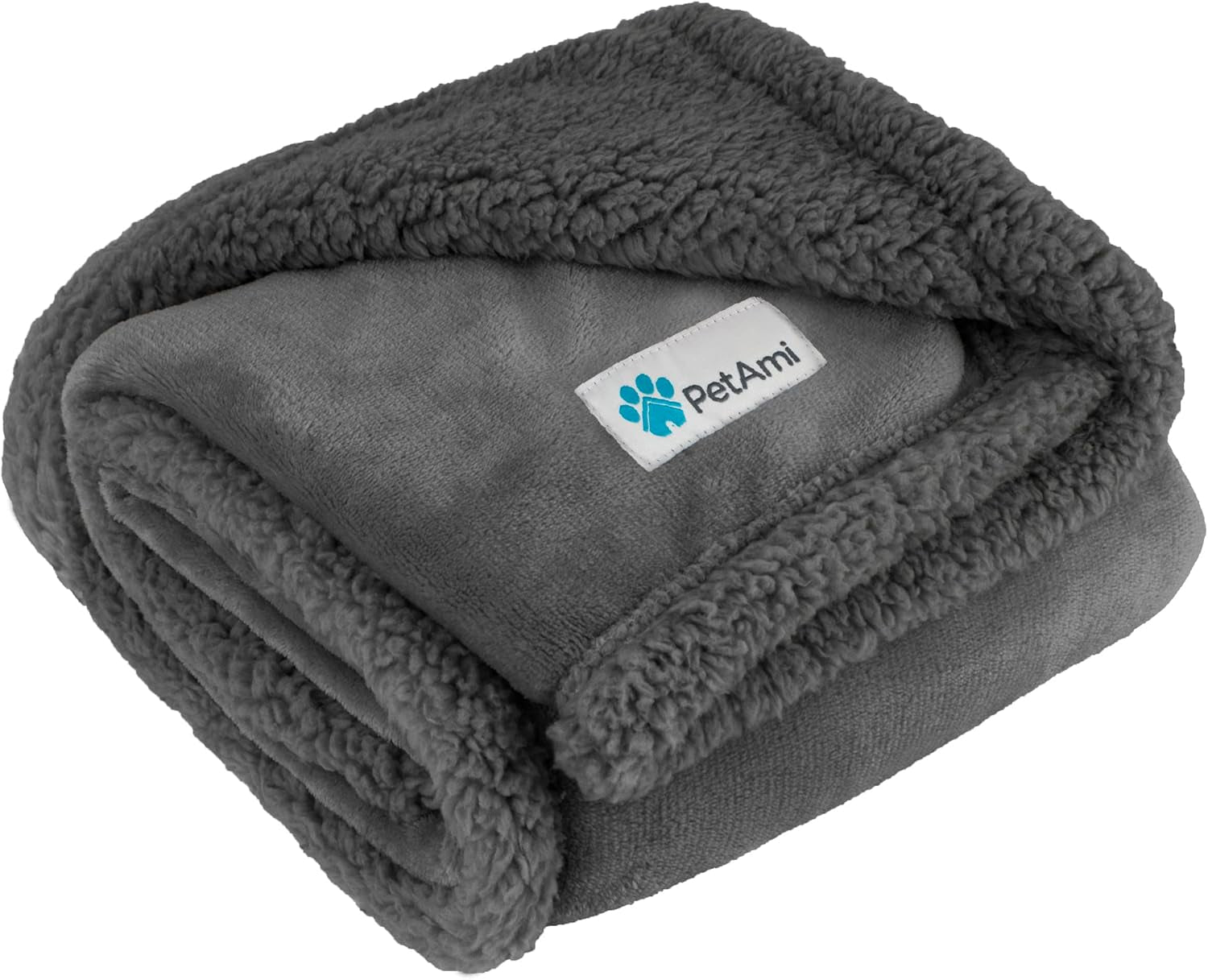 Waterproof Dog Blanket for Queen Bed Large XL Dog Throw for Couch Cover Leakproof Furniture Protection, Sherpa Fleece, Reversible Soft Washable 90X90 Gray Gray